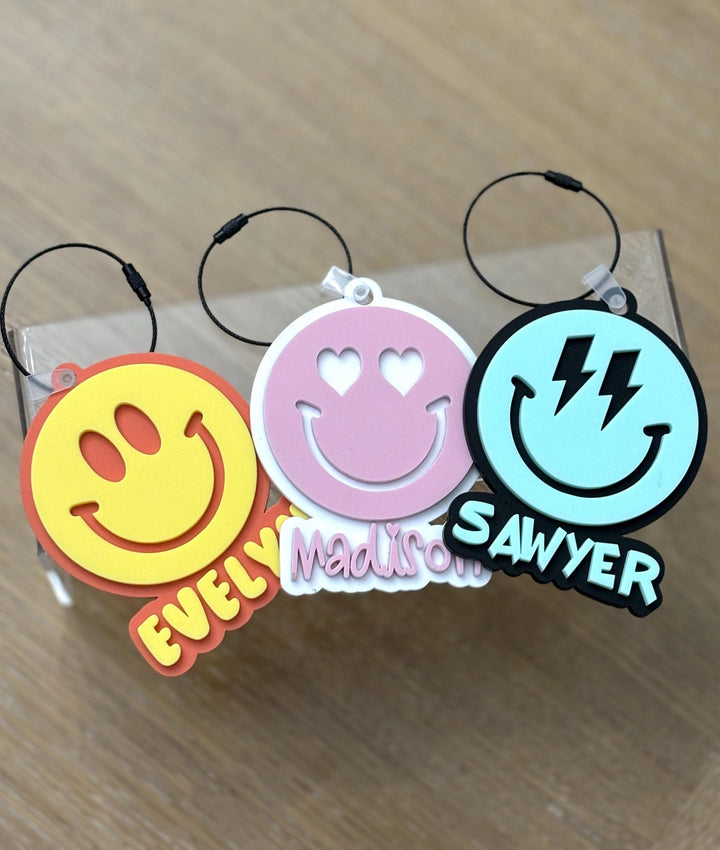 Smiley Face Backpack Keychains Engraved Made